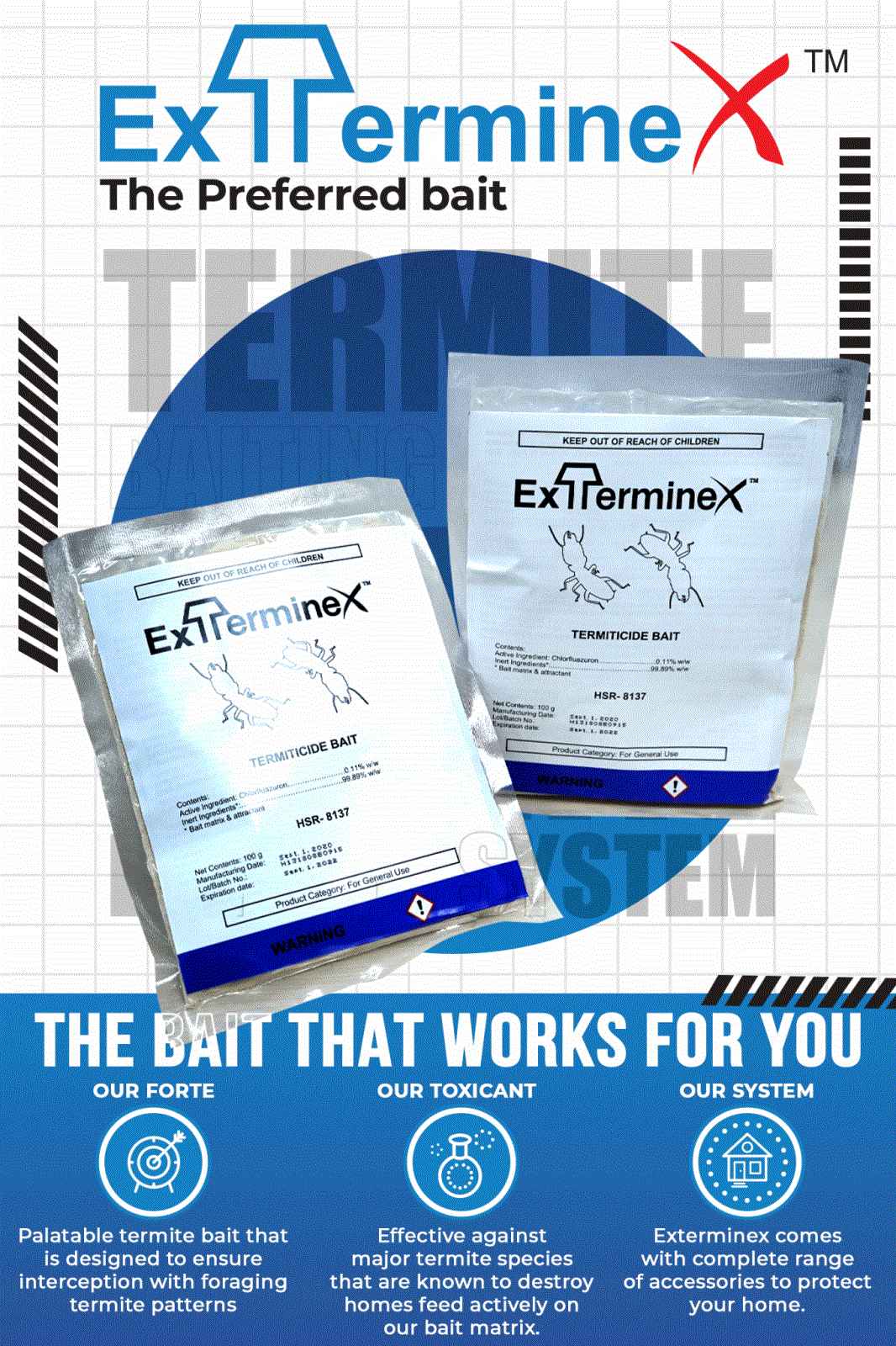 EXTERMINEX TERMITE BAIT - CHLORFLUAZURON - 100g Sachet